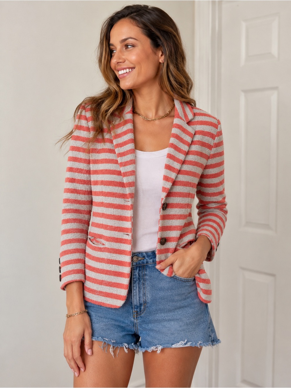 Anthropologie Cartonnier Early 2010s Women S Preppy Coastal Striped Knit Blazer